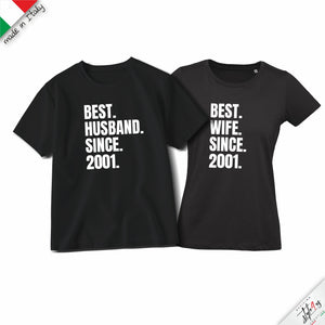 Coppia di T-Shirt Personalizzate "Best Husband & Wife Since" con Anno – Magliette di Coppia per Anniversario e Matrimonio – Bianco o Nero
