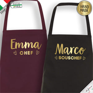 2 Grembiuli personalizzati "Chef" e "Souschef"